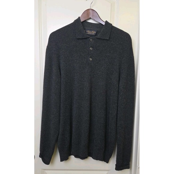 Vtg 90s Brooks Brothers Sweater Mens L Cashmere Gray Great Britain Collared